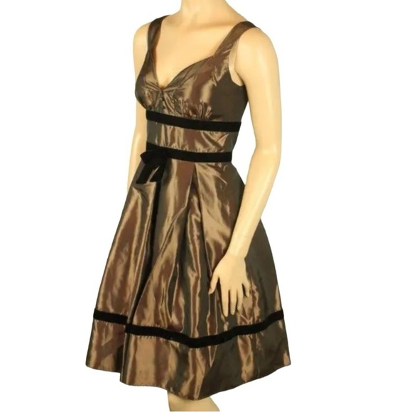 BCBG Paris Brown/Bronze Fit and Flare Taffeta Petticoat Cocktail Dress - Picture 2 of 14